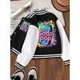 thumbnail image 4 of OOOUM Girls Color Block Varsity Jacket Striped Collar Button Down Baseball Bomber Jacket Fashion Graphic Casual Streetwear Lightweight Jacket Black 5-6 Years, 4 of 7