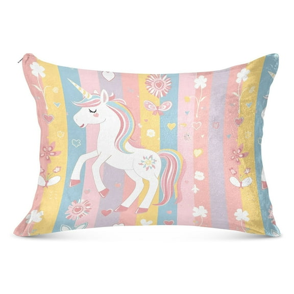 Magical Unicorn with Flowers Plush Pillow Cases Standard Size Ultra Soft Warm Pillowcases with Zipper 20"x26"