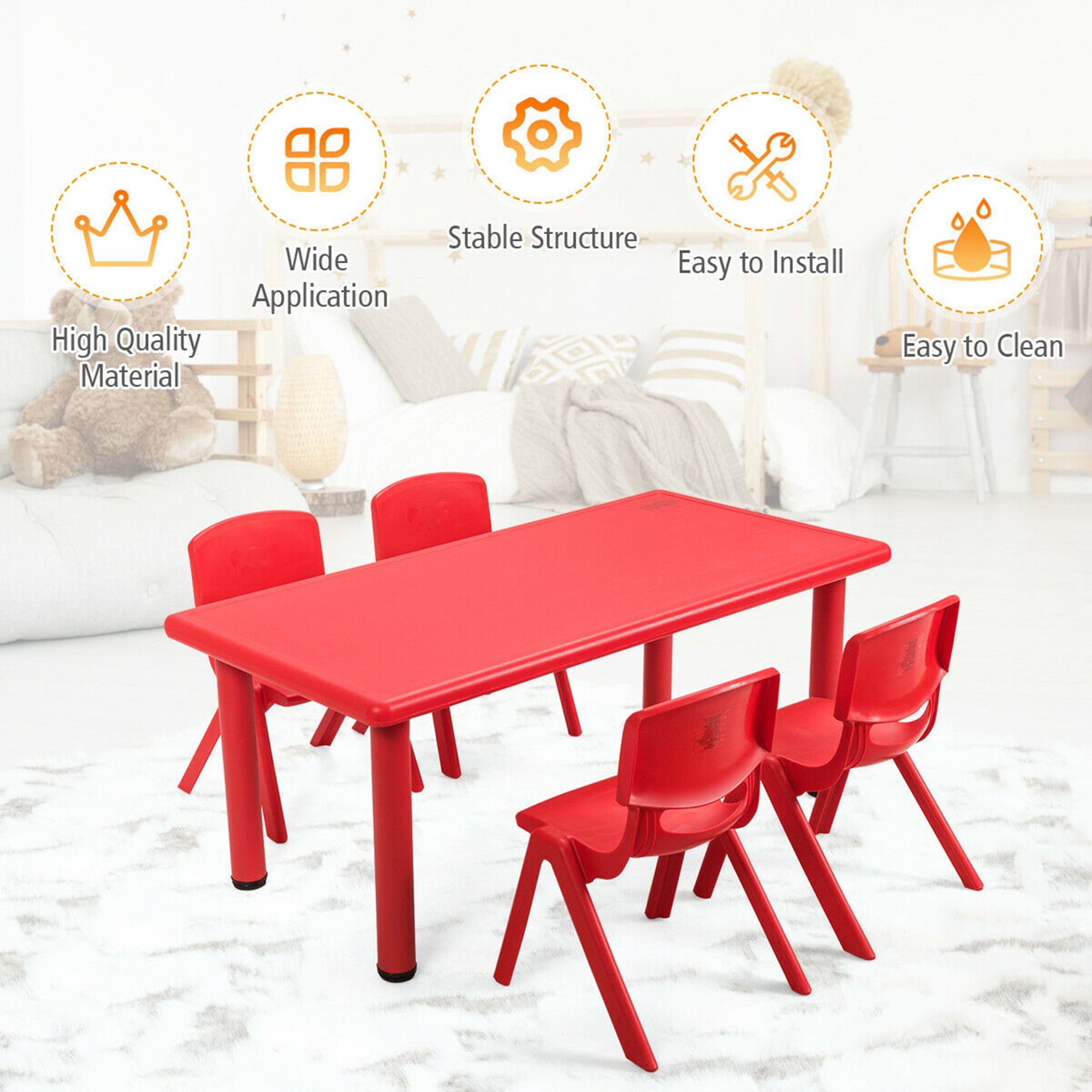 Gymax Kids Learn and Play Table Plastic Rectangular Playroom Kindergarten Home, Red