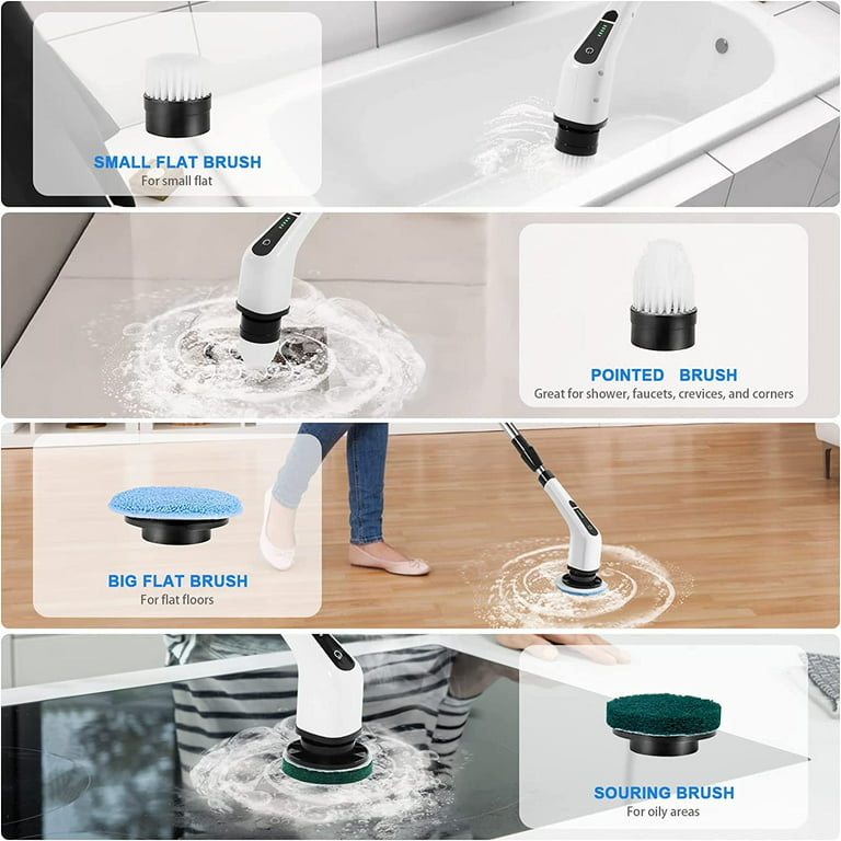 Autsmile Electric Spin Scrubber Cordler Cleaning Brush with 7 Replaceable  Brush Heads and Adjustable Extension Handle Electric Bathroom Scrubber, for