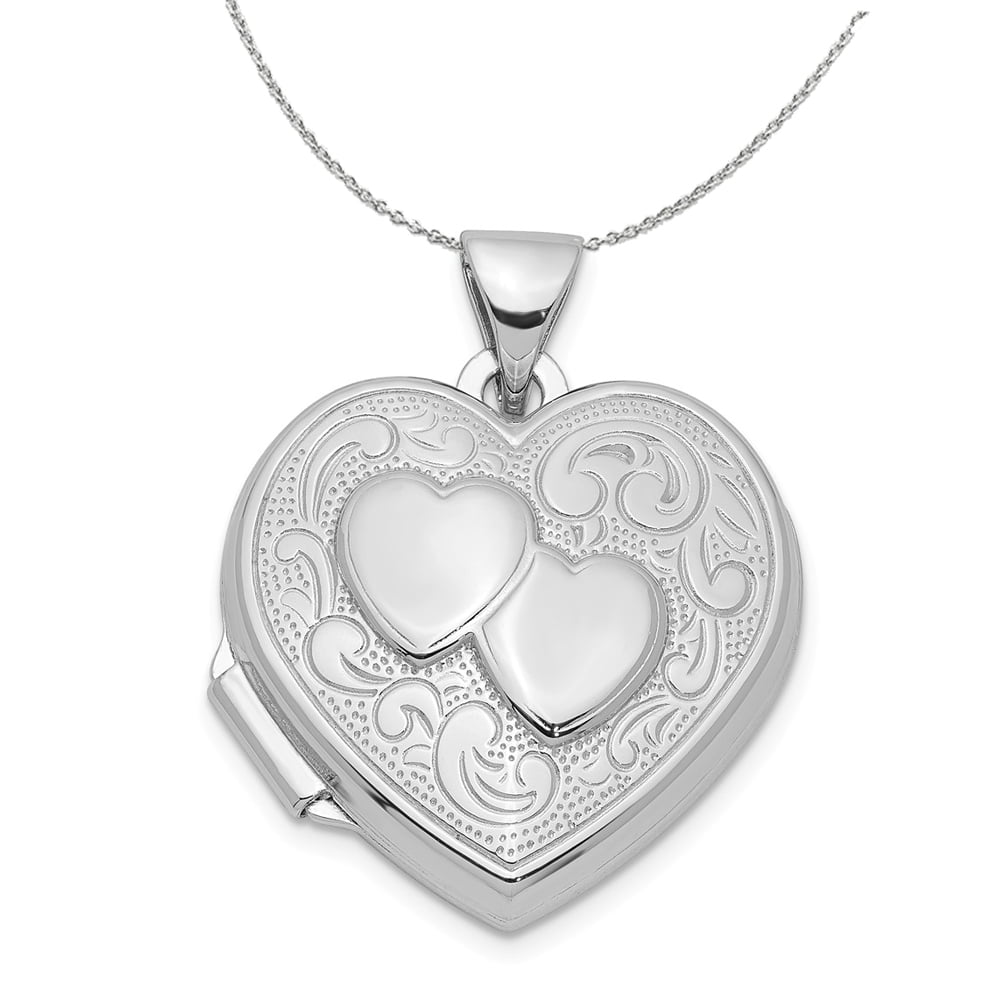Silver 18mm Double Design Heart Shaped Locket Necklace 20 In