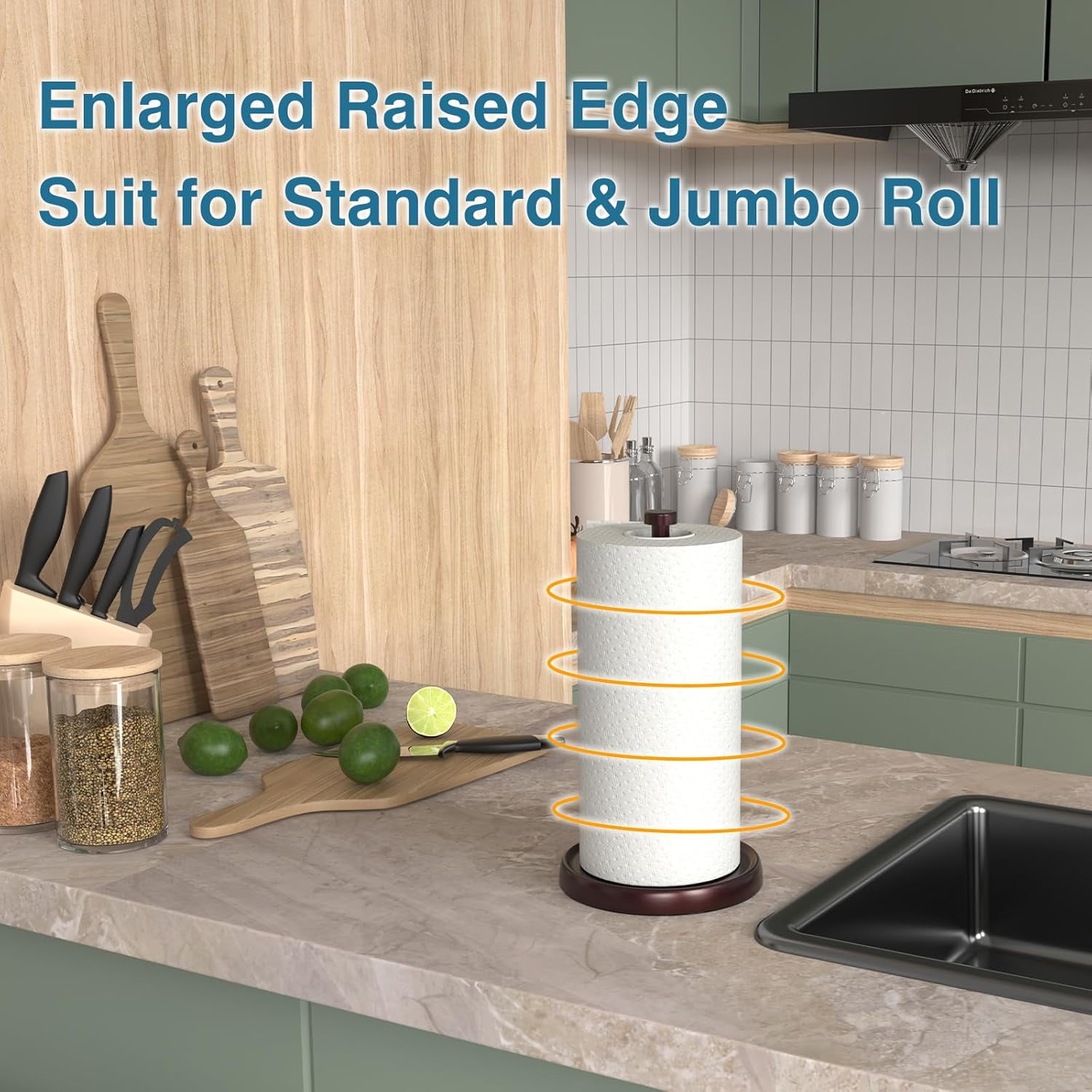 Paper Towel Holder Countertop, White Kitchen Accessories Decor, Stainless Steel, Weighted Base, Paper Towel Roll Holder Stand with Ratchet Mechanism for Kitchen Bathroom Farmhouse Essentials