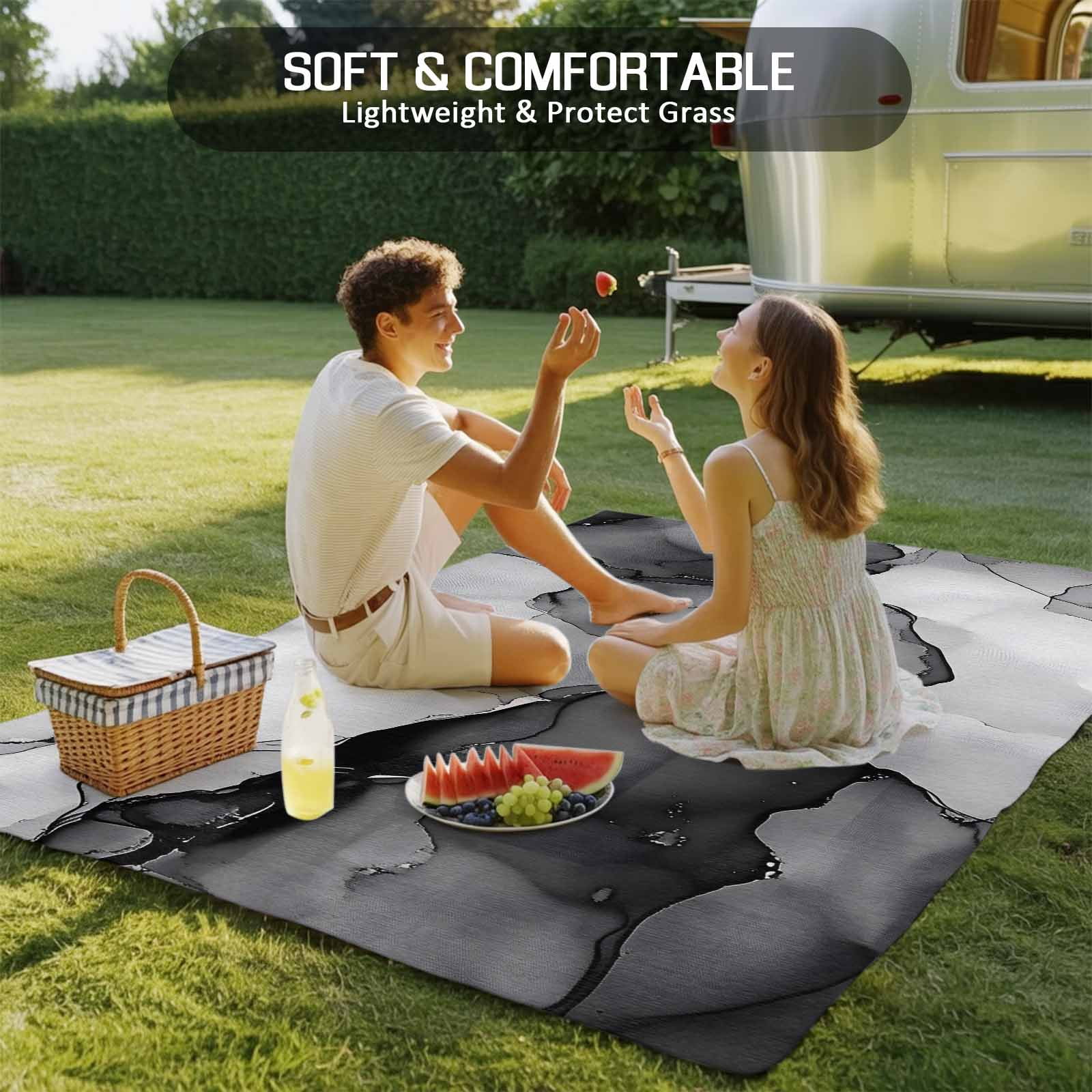 Outdoor Rug 5x8ft Abstract Ombre Grey Black Marble Large Area Rug Modern Art Indoor Outdoor Carpet Outdoor Rugs Mats for Patio Camping,RV,Front Door, Outside Decor