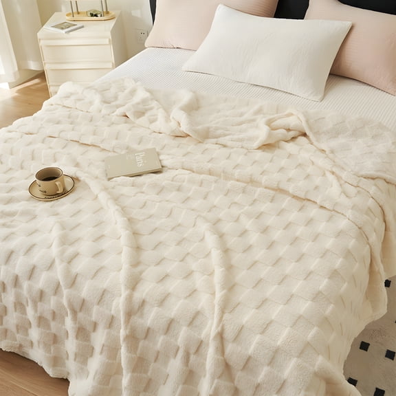 AUQ Cotton Blanket Queen Size Waffle Weave Blankets Soft Premium Breathable White Thermal Blankets for All Seasons Blankets for Queen Size Bed Sofa Or Couch Bed Blankets Queen Size
