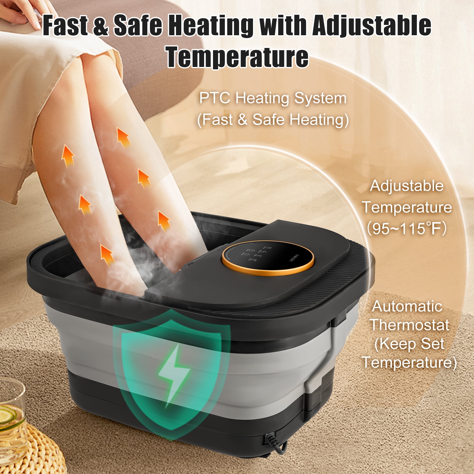 Collapsible Foot Spa with Heat and Massage Rollers,Bubbles, Temperature Control, Remote Control, Pedicure Foot Spa Kit