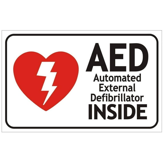 AED AUTOMATED External DEFIBRILLATOR Sign (White, Double Sided Tape,Aluminium, RED 3.5x5.5)