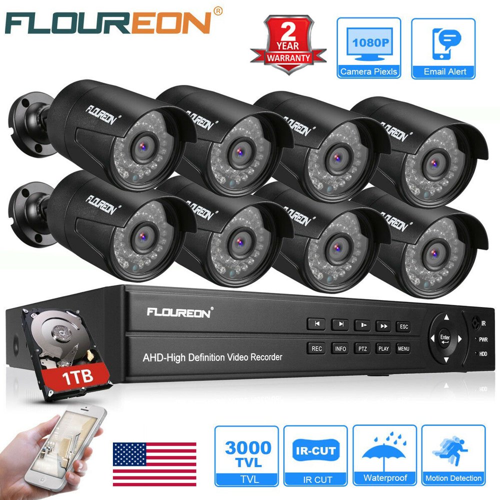FLOUREON H.264 1080P 1080N Home Security Camera System 8CH CCTV DVR Recorder 8 X Outdoor 3000TVL