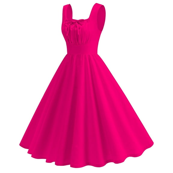 Womens Summer Dresses Ndbuld Fashion Summer Women Patchwork Short Sleeve Casual Evening Party Prom Dress Hot Pink L