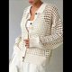 thumbnail image 5 of Cárdigan de Crochet para Mujer, Suéter Ahuecado, Suéter de Larga con Botones, Top de Punto Crema M, 5 of 10