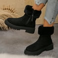 thumbnail image 3 of Women's Winter Boots Suede Plush Warm Lug Sole Zipper Ankle Snow Booties Casual Platform Round Toe Short Chelsea Boots Black Size 7, 3 of 7