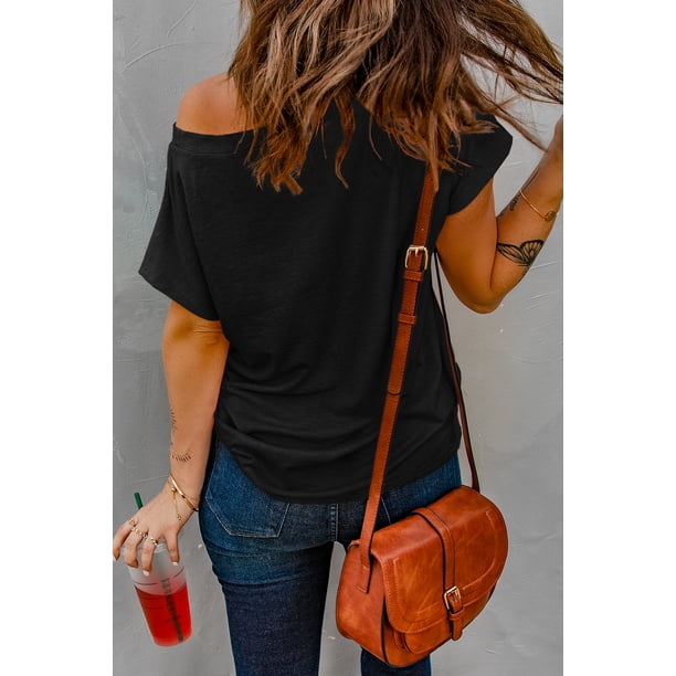 ABPHQTO Camiseta negra con bolsillos y aberturas laterales para mujer