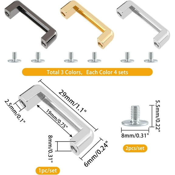 1box 12 sets 3 colors Metal bag Strap Connector Buckle bag Suspension Clasps Anchor Bridge Buckles Chain Strap Connector with Screws for Leather Crafts Purse Making