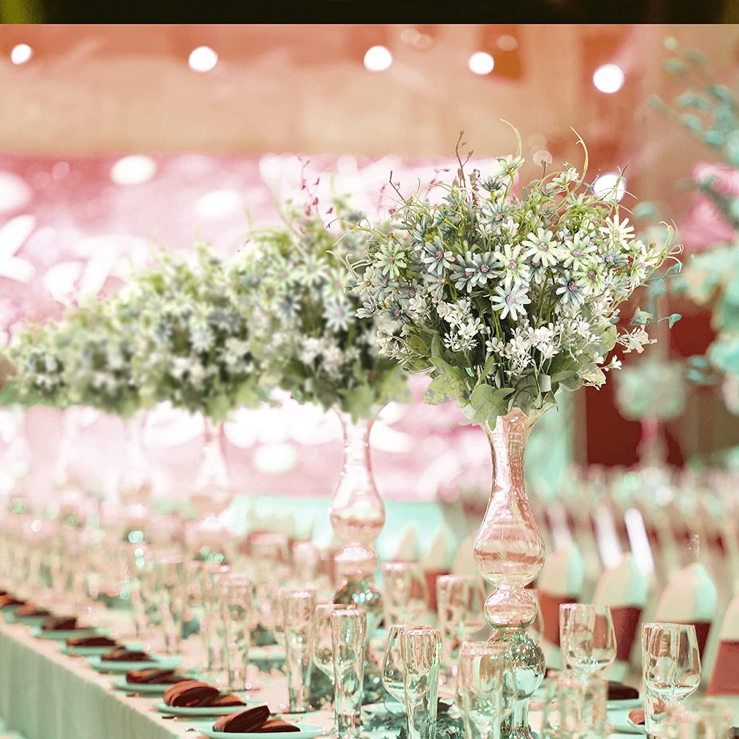 Morttic 12PCS Artificial Wildflowers Daisy Bundles Fake Silk Flowers Greenery Plastic Faux Plants UV Resistant Cemetery Floral for Grave Vase Arrangements Outdoor Decor (Green)