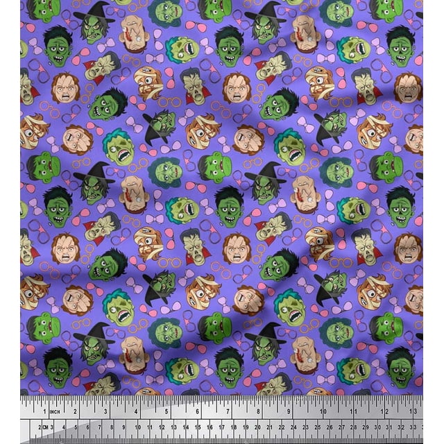 Soimoi Modal Satin Fabric Specs,Bow & Witch Face Halloween Decor Fabric Printed Yard 42 Inch Wide