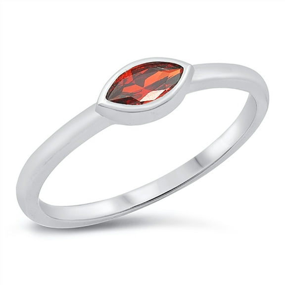 Simulated Garnet Cubic Zirconia Sideways Marquise Ring Sterling Silver Size 5