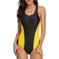 thumbnail image 2 of Sngxgn Swimsuit for Women Bathing Suit Cut Out Cross Back Tie Deep V Neck Ruched High Cut(Yellow,L), 2 of 5