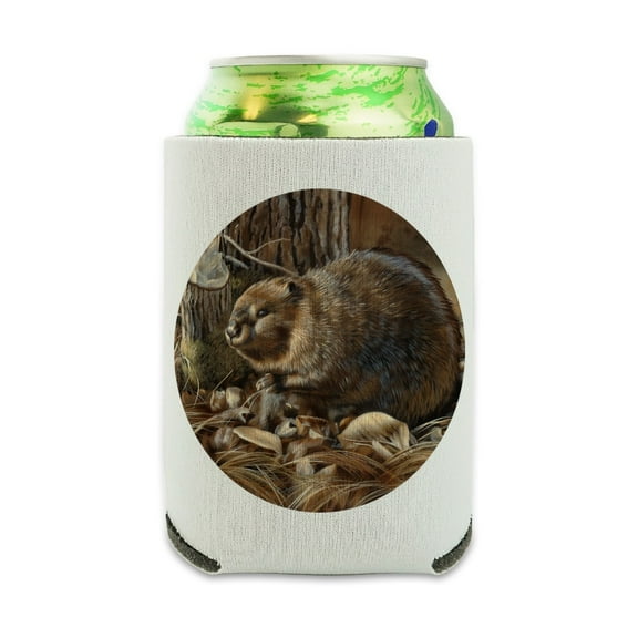 Beaver Being Busy Can Cooler - Drink Sleeve Hugger Collapsible Insulator - Beverage Insulated Holder