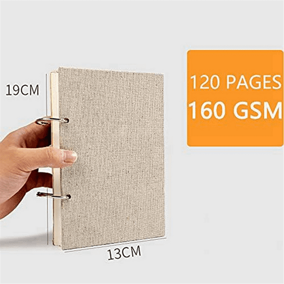 Retro Spiral Sketchbook Linen Hardcover 120 Pages 160GSM Thick Refillable Loose Leaf Notebook Sketchbook Hardcover(32K)