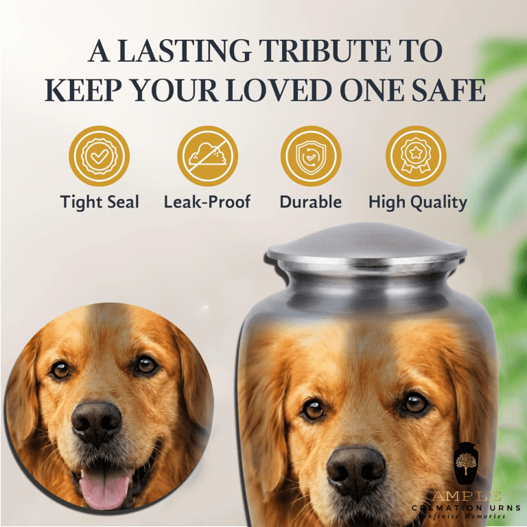 Large Dog Urn Golden Retriever Face Pet Cremation Urn Aluminum Ashes Memorial