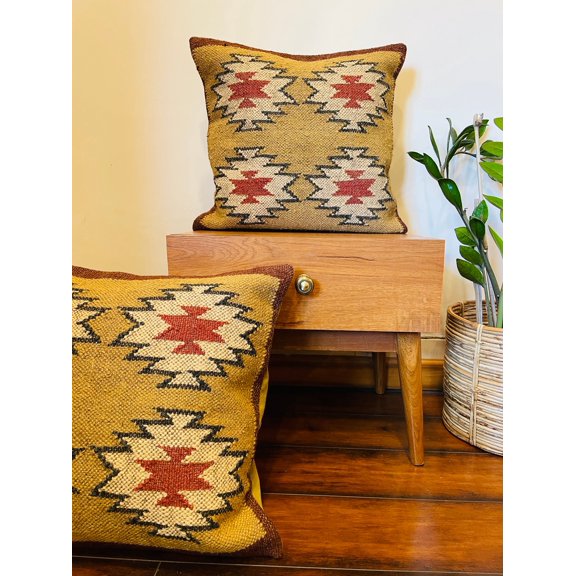 Gahilot International Pack of 2 Decorative Throw Pillow Covers wool jute Cushion Covers Holiday Pillow Covers for Sofa, 18" x 18", Pack of 2