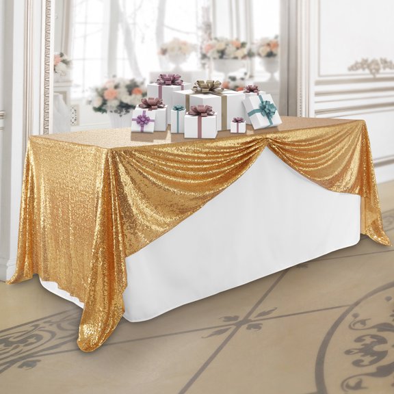 Lann's Linens 60" x 102" Gold Sequin Tablecloth, Sparkly Rectangle Table Cloth for Wedding, Party, Banquet