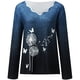 thumbnail image 4 of Blusa bordada de manga larga con cuello en V y estampado informal retro para mujer Pompotops  gfhjh11183, 4 of 5