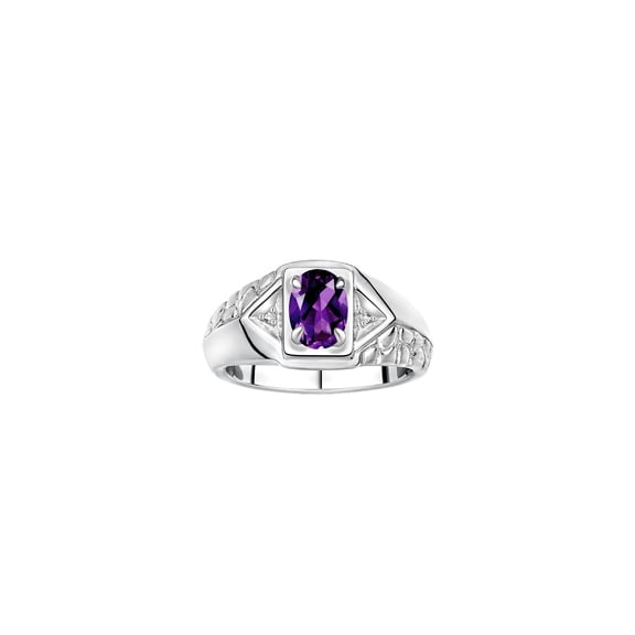 Rylos 14K White Gold Classic 7X5MM Oval Amethyst & Sparkling Diamond Ring - Birthstone Jewelry for Men -Size 8