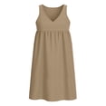 thumbnail image 6 of Womens Tank Tops- Women's Summer Sleeveless Mini Dress V Neck Linen Cami Loose Swing Flowy Sundress Casual Beach Coverup Vacation Dress Khaki L, 6 of 6