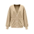 thumbnail image 4 of bravefron Women's Velour Cardigan Coat Jacket Long Sleeve Open Front Outerwear Soft Warm Button Jacket with Side Pockets Fall Velvet Casual Jackets, 4 of 5