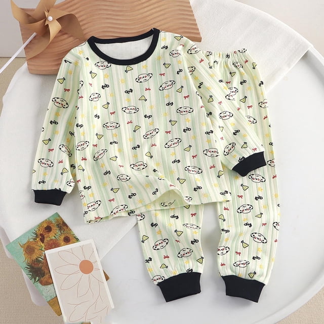 Conjuntos de blusas y camisas de manga larga y cuello redondo para niños Conjunto de dos piezas de blusas de manga larga y cuello redondo estampadas para niños Poliéster para niños