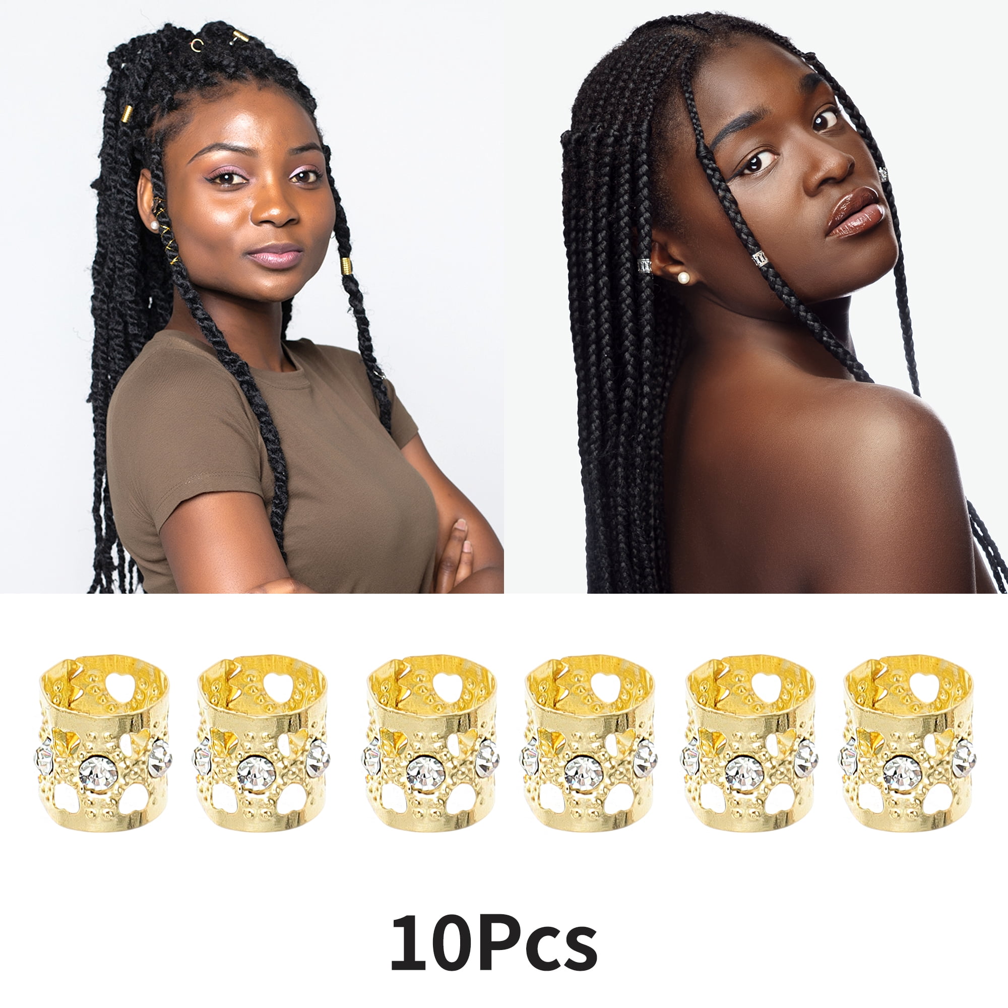 Unique Bargains Hollow Rhinestone Hair Cuffs Dreadlock Gold Tone 10 Pcs