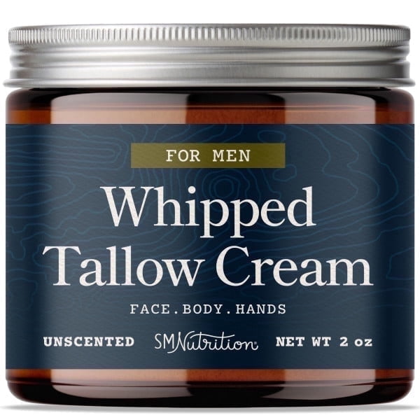 SMNutrition Whipped Beef Tallow Cream for Men | Face & Body | Beef Tallow for Skin Health & Barrier Support | Unscented | Whipped Men’s Moisturizer Cream with Beeswax | Cruelty-Free & Non-GMO | 2 oz