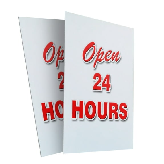 Open 24 Hours (2-PACK) 24" x 36" Plastic Signs | Sign Insert 4mm Corrugated Plastic Signs Storefront Window Poster
