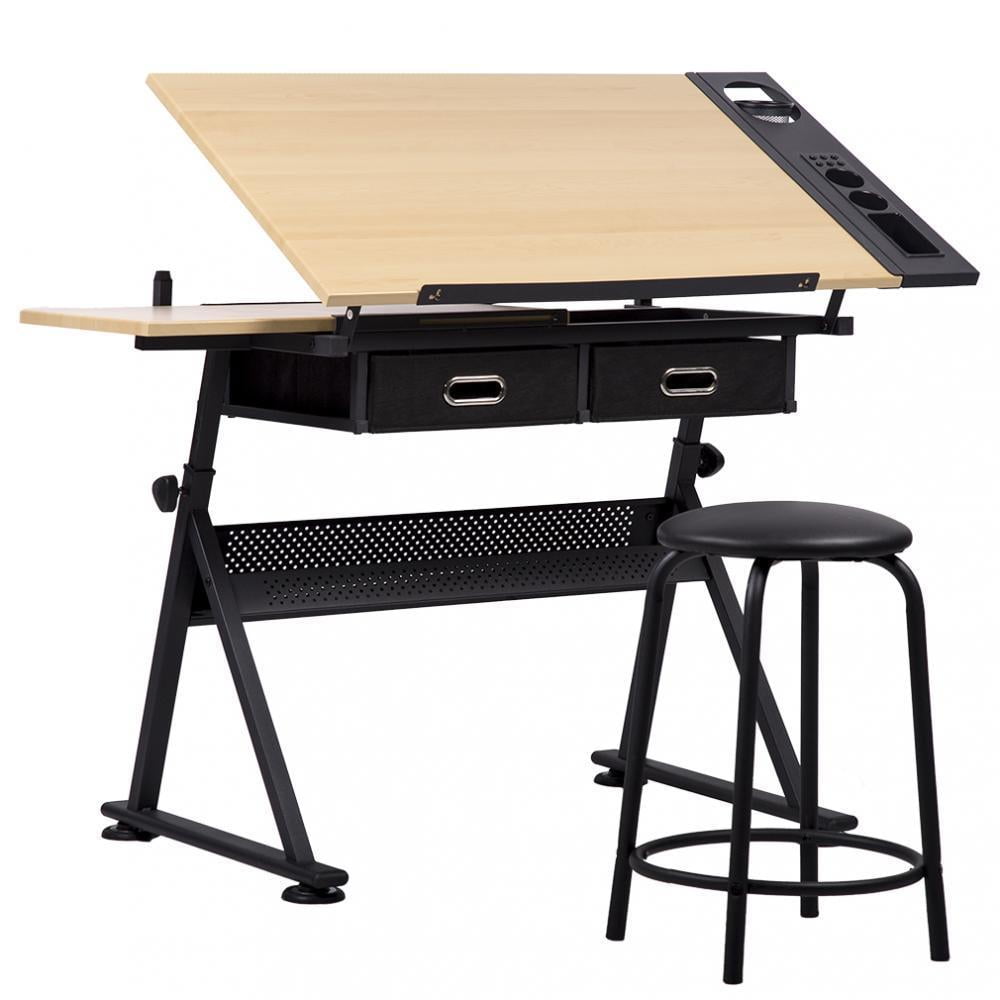 Office Drawing Desk Station Adjustable Drafting Table Set W/ Stool