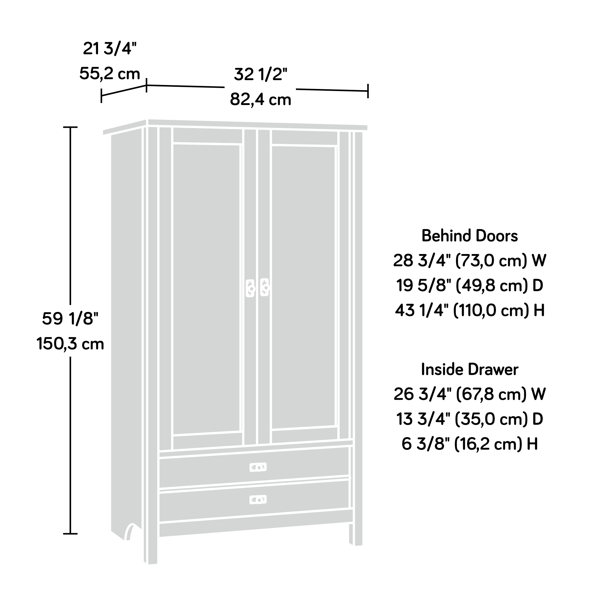 Sauder Kleiderschrank Cottage Road – Weiches Weißes Finish, Mit Kleiderstange & Schublade