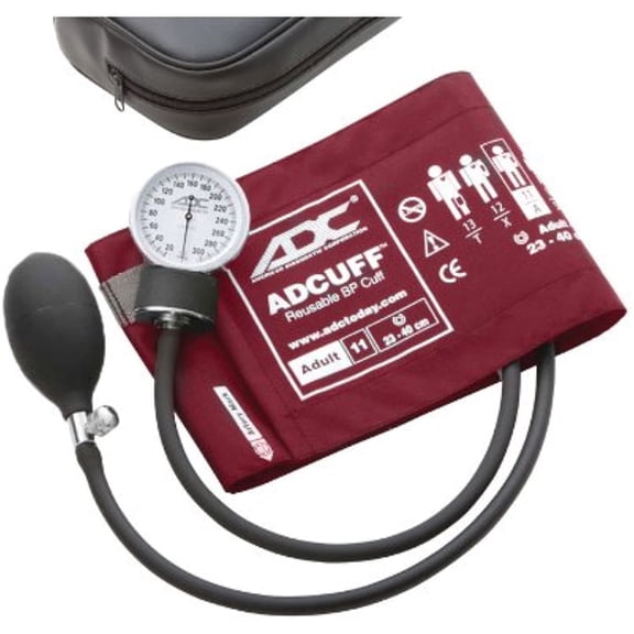 ADC Prosphyg 760 Pocket Aneroid Sphygmomanometer with Adcuff Nylon Blood Pressure Cuff, Adult, Burgundy