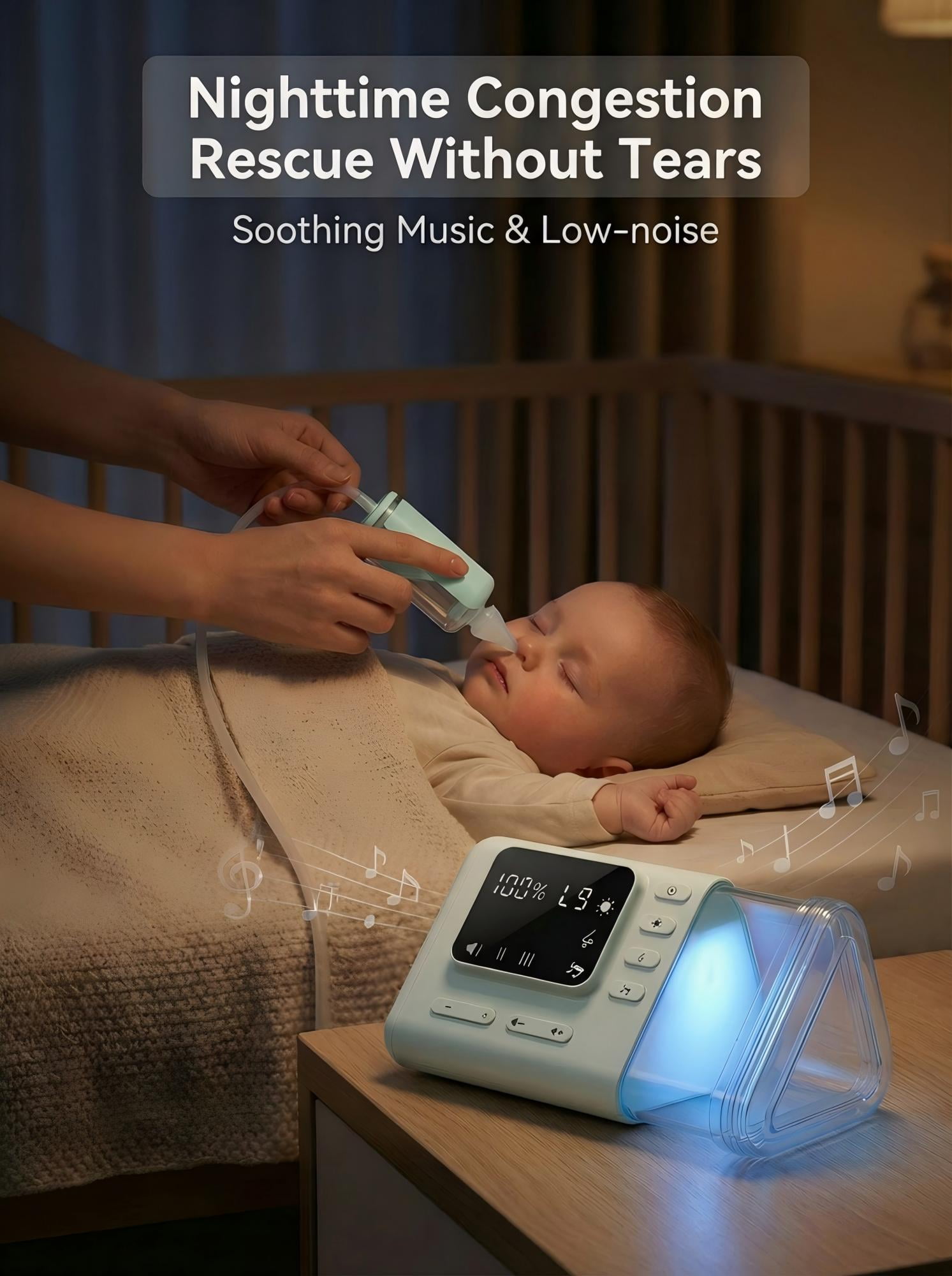 Electric Baby Nasal Aspirator - Hospital Grade Suction 9 Levels Nose Sucker for Newborn Toddler, Rechargeable Mucus Remover with Integrated Storage, Music & Light, Snot Cleaner for Congestion Relief