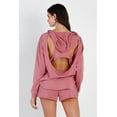 thumbnail image 4 of Satin Lace Details Long Sleeve Hooded Crop Top & Biker Short Set, 4 of 5
