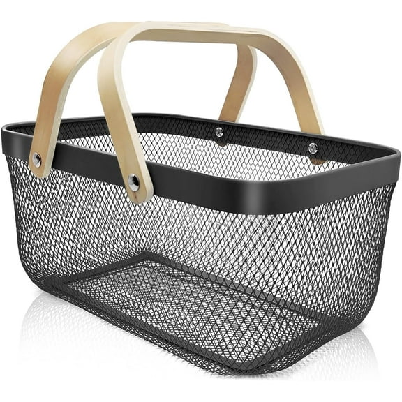 Rectangle Picking Basket with Handle,TRIANI Wire Mesh Storage Basket,Picnic Harvest Basket,Storage Basket for Home Kitchen Garden Countertop (Black)