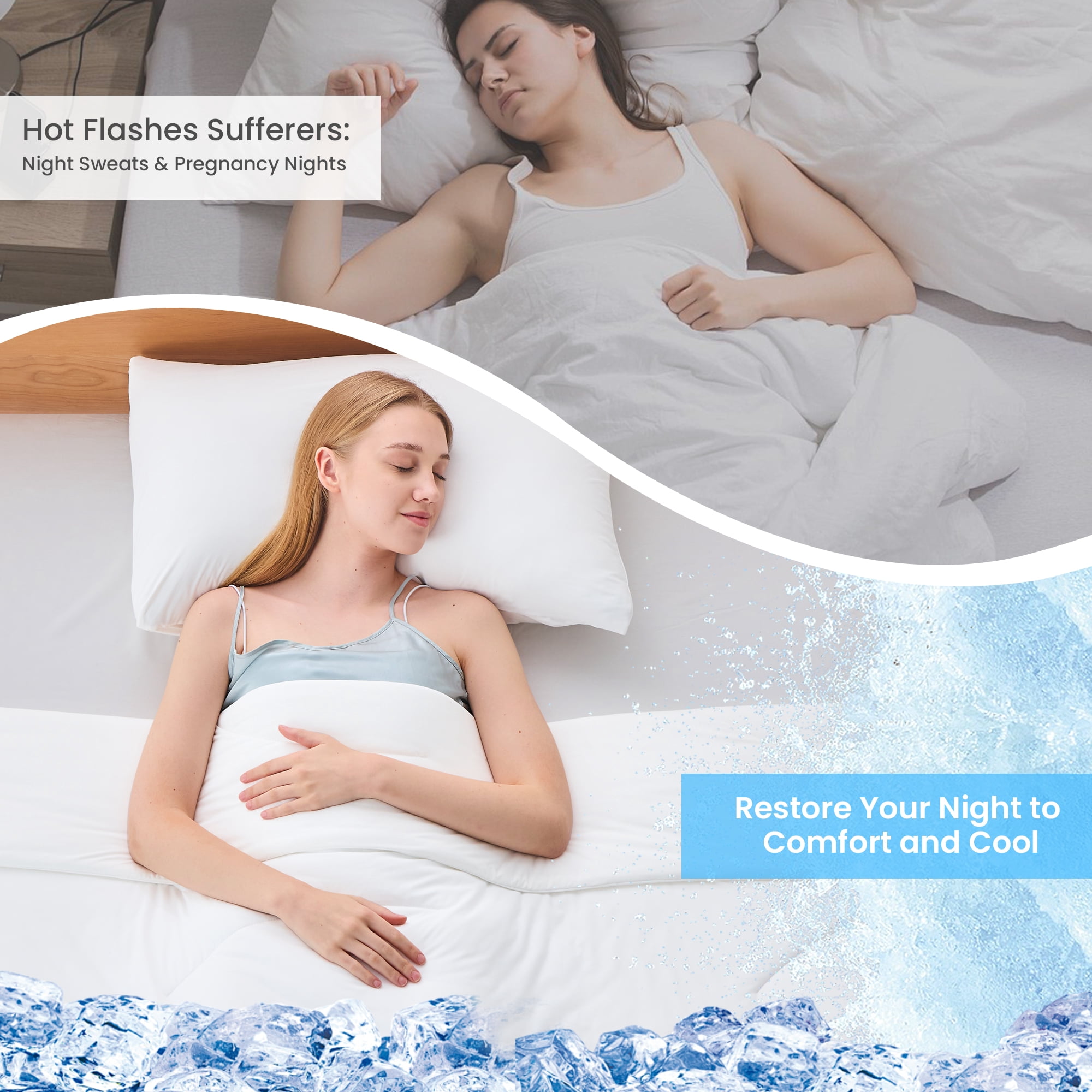 HOMTEC Cooling Comforter Full/Queen Size, Q-MAX＞0.4 Cool Tech Blanket for Hot Sleeper, Lightweight Silky Smooth Bed Comforter, White