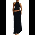 thumbnail image 3 of Conjunto de Dos Piezas de Falda Larga para Mujer, con Cuello Halter, Espalda Descubierta y Falda Larga para Salir en la Playa. Conjunto de Dos Piezas. Negro XXL, 3 of 7