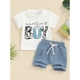 thumbnail image 4 of Bslissey Toddler Baby Boys Girls 2Pcs Summer Clothes Short Sleeve Cow Letter Print T-shirt Tops + Solid Color Shorts Outfits 0-3T Infant Casual Short Pants Sets, 4 of 9