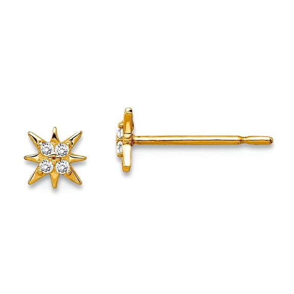 14k Solid Yellow Gold Cubic Zirconia Star Post Earrings 3.75mm long Stud Earring for Women