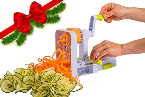 Versatile & Compact Foldable Vegetable Spiral Slicer Brieftons QuickFold 5-Blade Spiralizer 2018 Model Best Veggie Pasta Spaghetti Maker for Low Carb/Paleo/Gluten-Free with 3 Recipe Ebooks