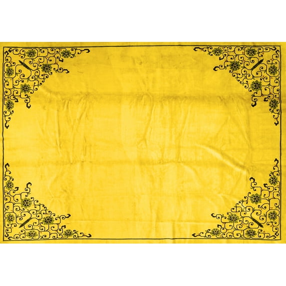 Ahgly Company Machine Washable Indoor Rectangle Persian Yellow Traditional Area Rugs, 4' x 6'