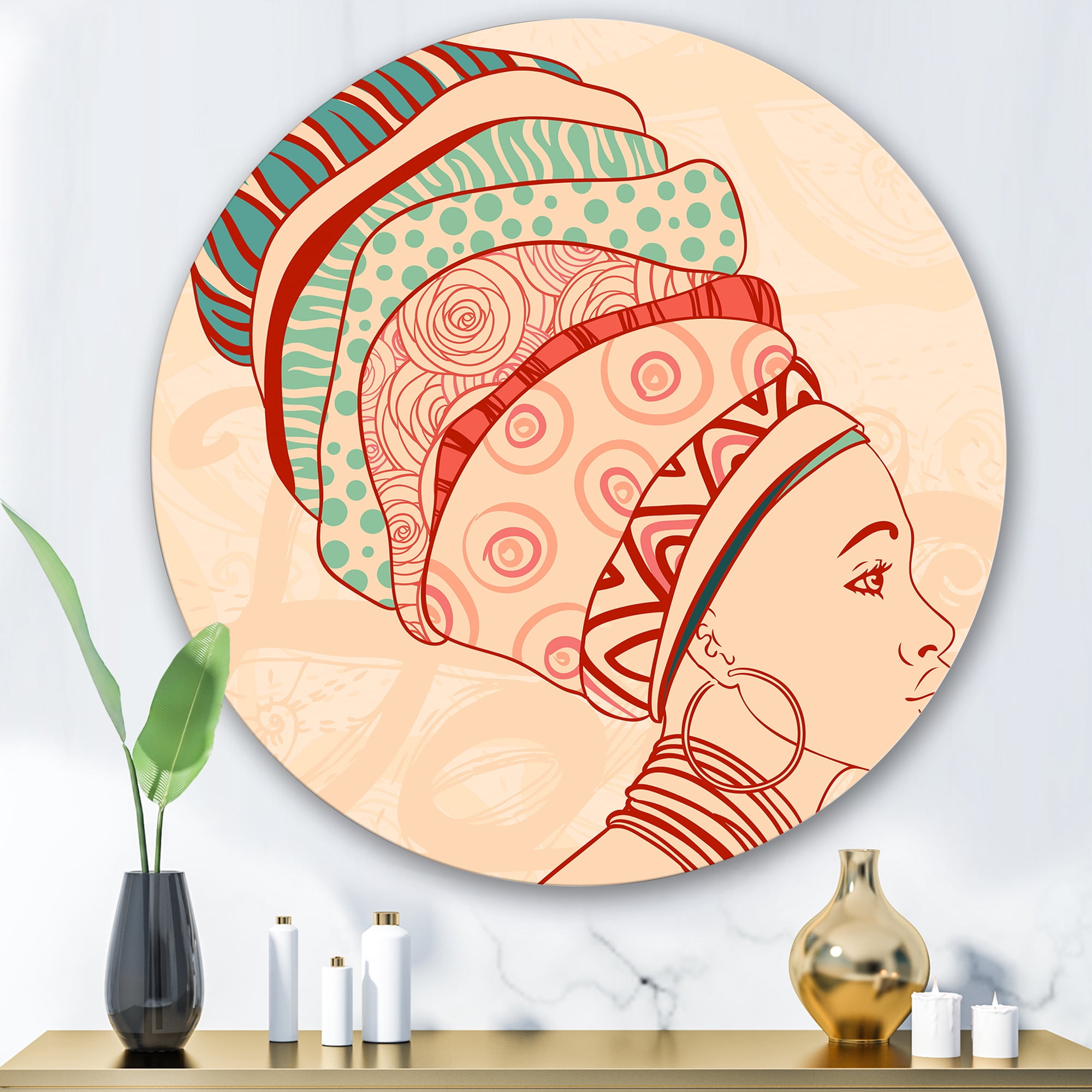 Designart 'African American Woman Portrait with Turban II' Modern Circle Metal Wall Art 36x36 - Disc of 36