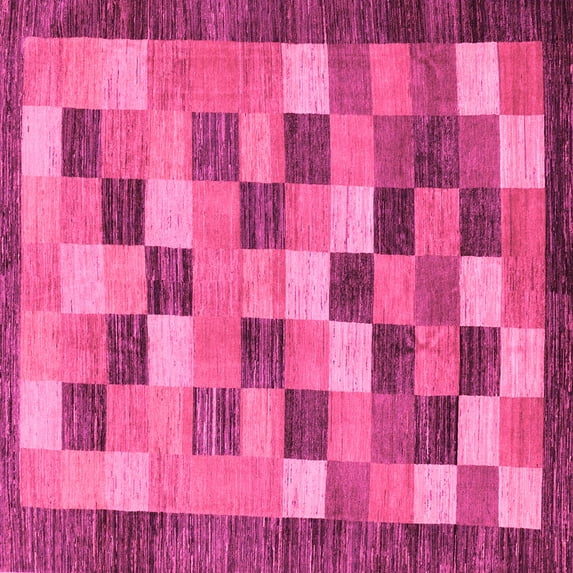 Ahgly Company Indoor Square Checkered Pink Modern Area Rugs, 7' Square