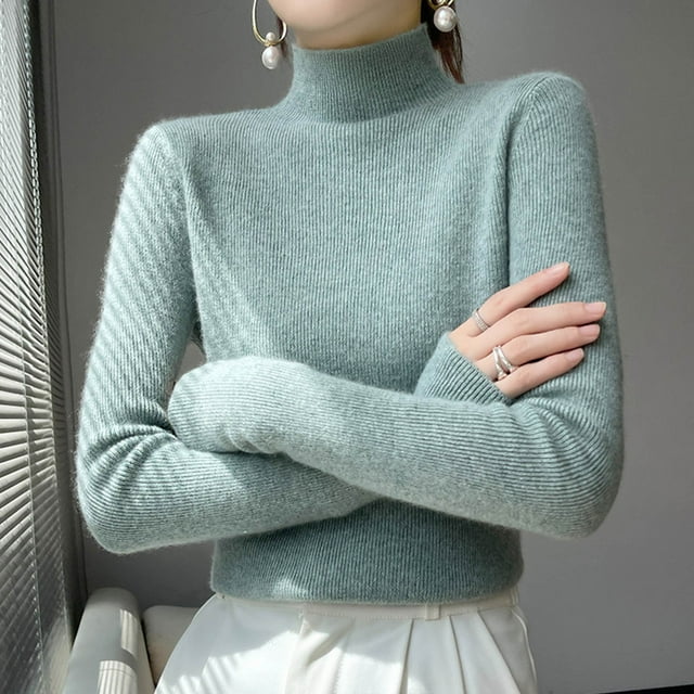 HOZADOIE Pulls pour Femmes Mode Manches Longues Col Roulé Base Couleur Unie Chandail Classique Ajusté sous-Vêtement Chandail Automne Hiver Tenues Polyvalentes