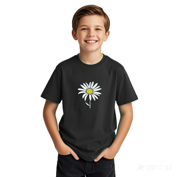 POROPL Boys Girls T Shirts Daisy Graphic Crewneck Tee with Short Sleeves,Black