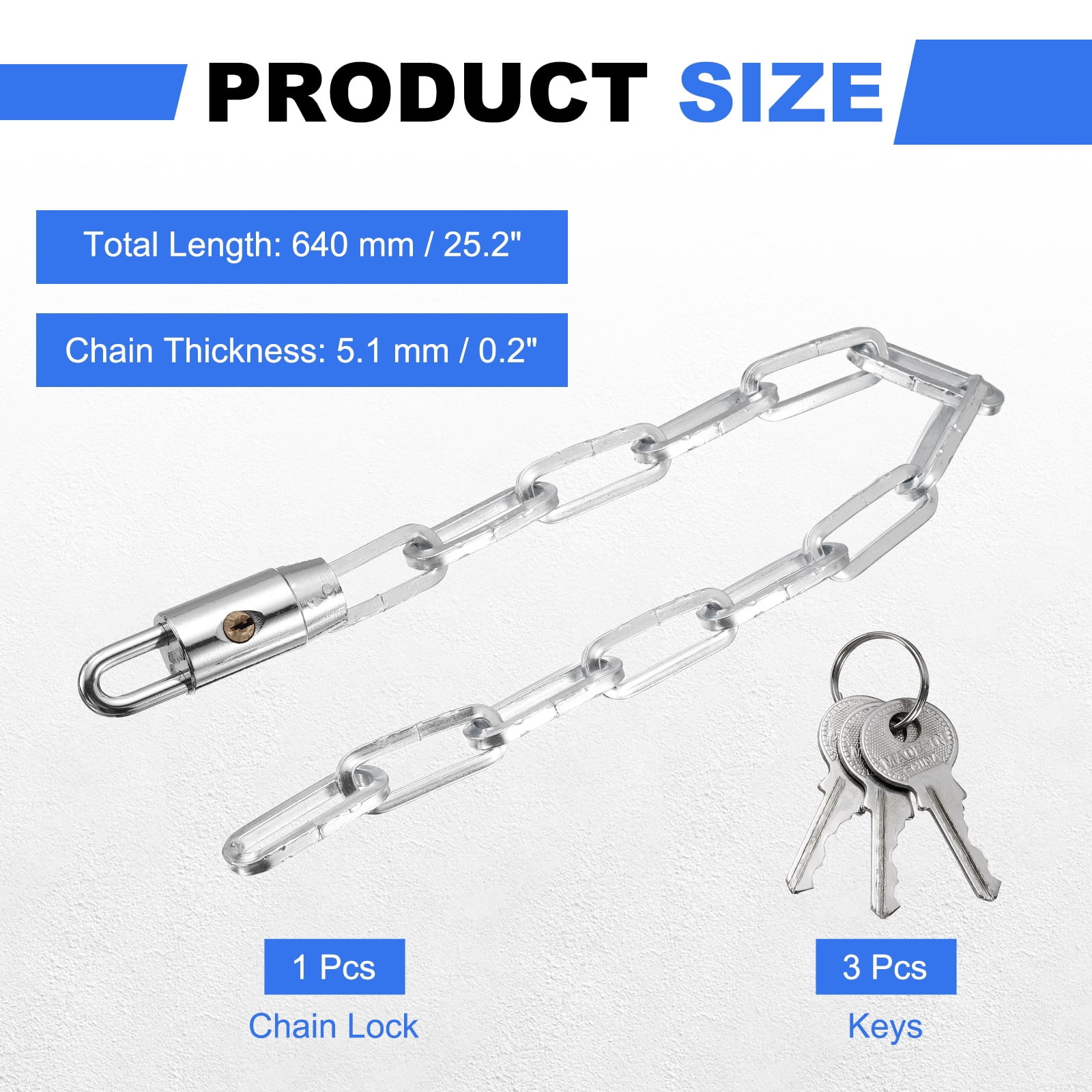 Bike Chain Lock, (25 Inch, Silver) (1 Pcs), Manganese Steel Anti-Theft Bicycle Chain Round Lock with Keys, Suit for - Bike/Motorcycle/Scooter/Truck